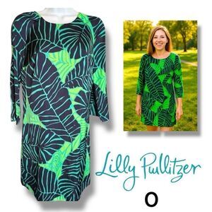 Lilly Pulitzer Women's Under The Palms 3/4 Sleeve Shift Dress Blue Green Size 0